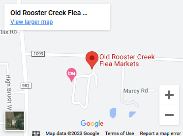 A map of the location of old rooster creek flea market.
